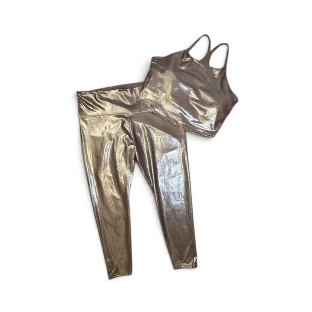 OLD NAVY Powersoft High-Waist Leggings and Sports Bra Silver Shine NWOT! Size 3X